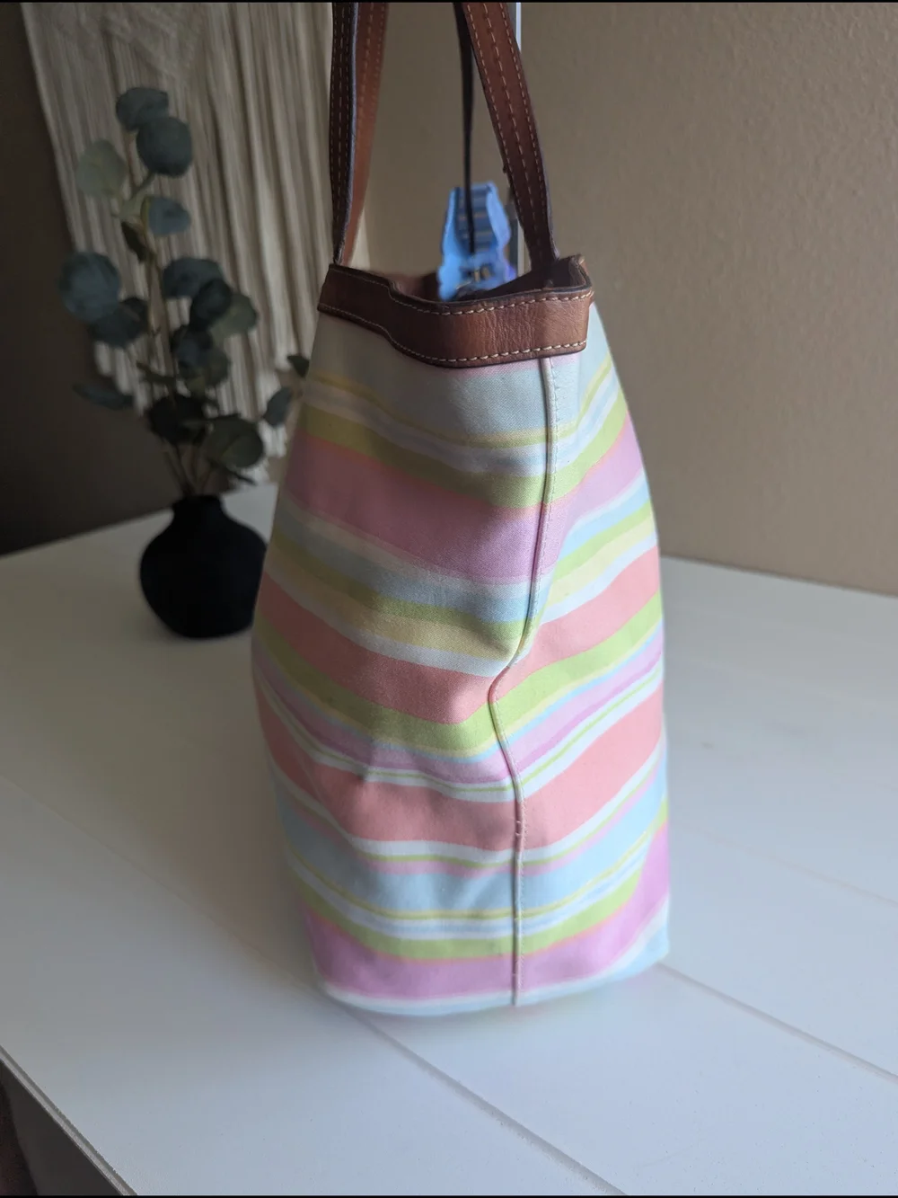 vintage Coach Hampton Pastel Striped Canvas Tote Bag
